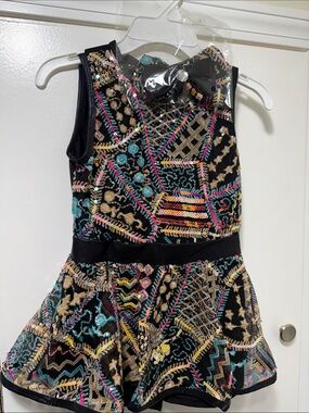 Laylas-Sparkle Sequin Dance Costume in Black and Multicolor - size large child